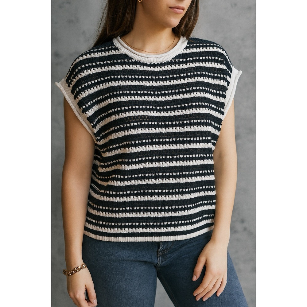 Joie Women's Sweater  Stripe Nautica XL Knit Cotton ‎ Sleeveless  Navy And Ivory
